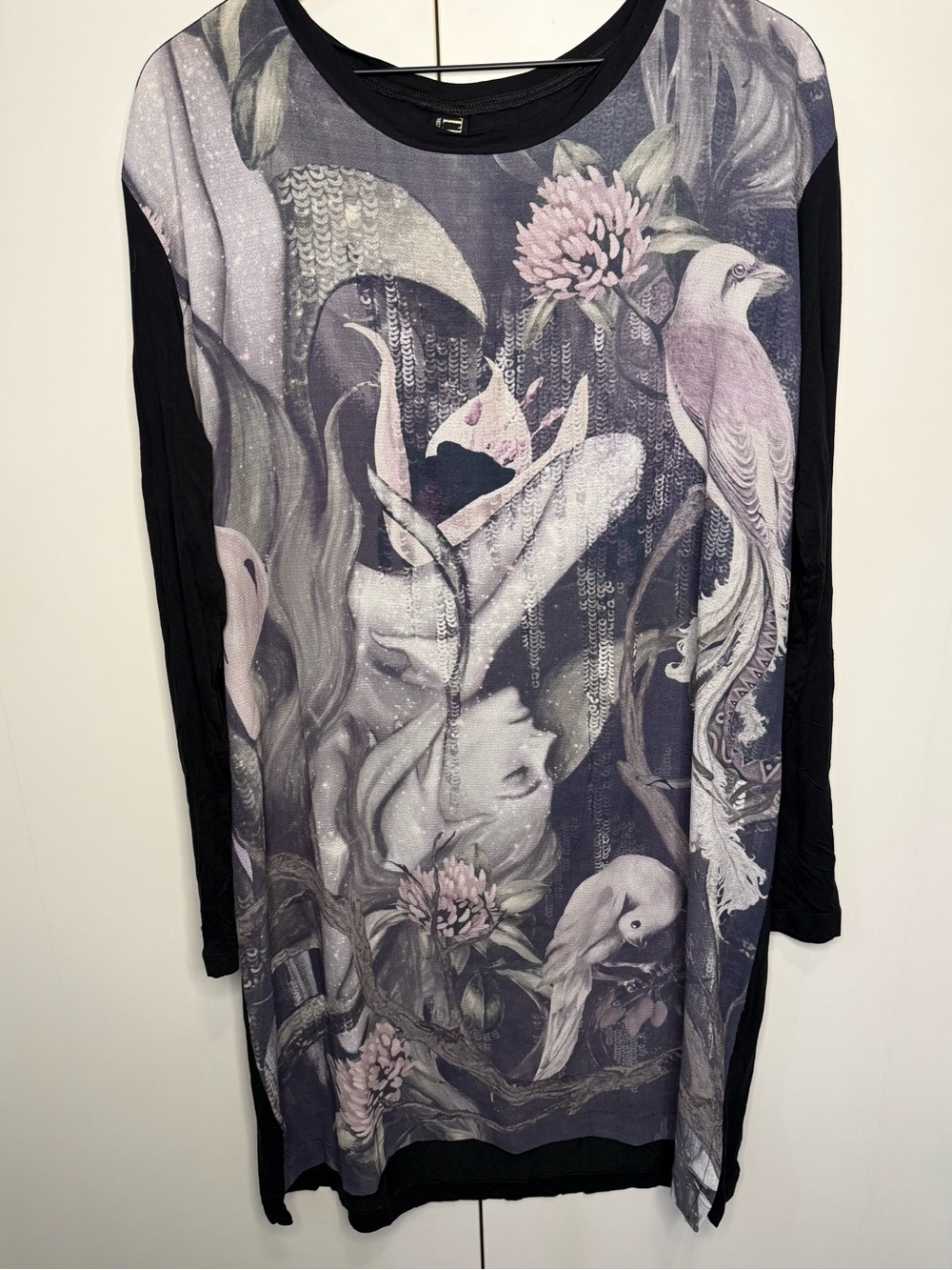 Anime Goth Style Long Sleeve Dress Sequins Details - Cotton